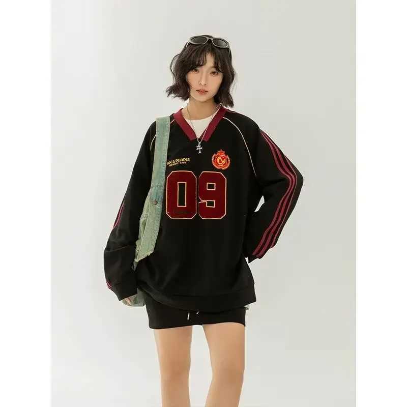 Loose Long Sleeve VNeck Hoodie Unisex Spring Autumn New Style American Hip Hop Embroidery Sweatshirt Couple Matching Top J251028