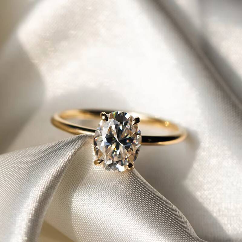 Fine Jewelry 2ct Oval Cut Diamond Moissanite 14K Solid Gold Women Engagement Wedding Moissanite Ring