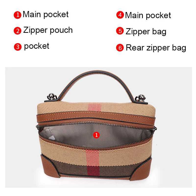 Aidrani New womens shoulder crossbody mini bag plaid small square bag made of canvas and cowhide materialT251028