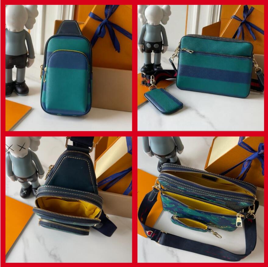 Mens Shoulder Bags Blue and green flower leather Designers Messenger Bag Famous Trip Postman Classic Handbag Briefcase Crossbody Bags M26419