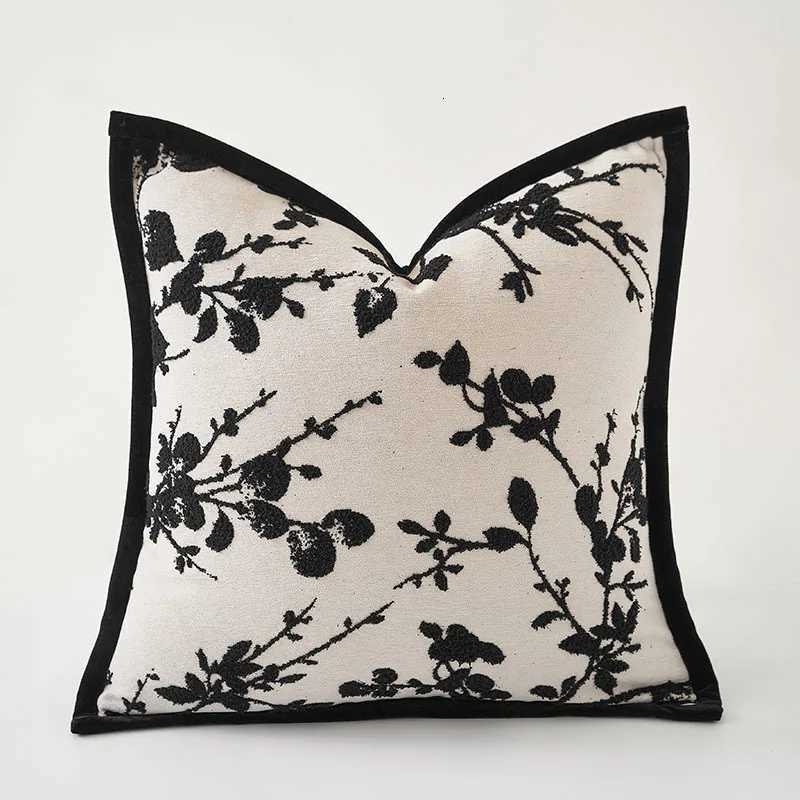 Pillow Case Itan Beige Black Light Luxury Cushion Cover Retro Chenille Plant Jacquard Cover Decorative Modern Throw case C251028