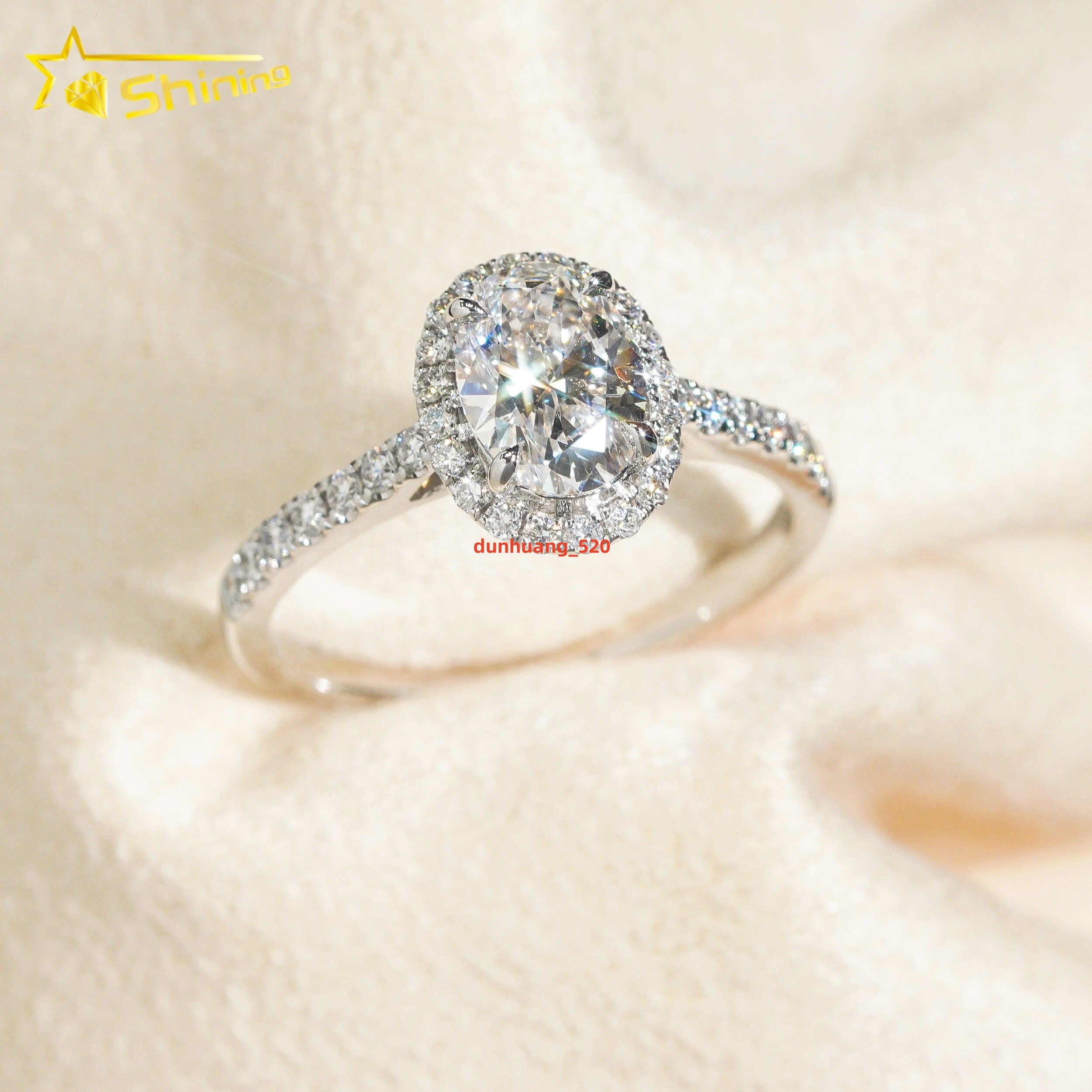 Fine Jewelry Micro Pave 14k Solid Gold Lab Grown Diamond CVD Ring Oval Shape Halo VVS2 Engagement Rings