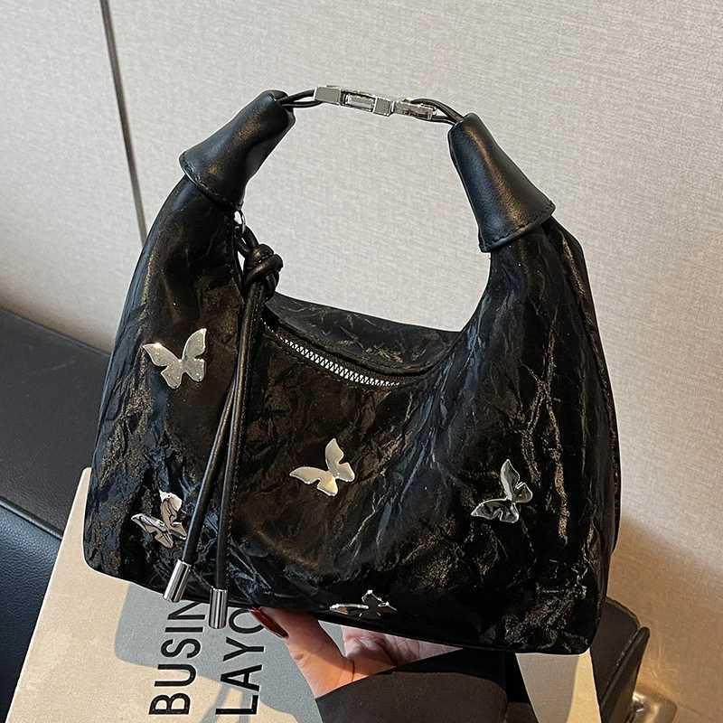 Fashionable and exquisite handbag simple texture popular solid color temperament shoulder bag butterfly decoration daily casuT251028
