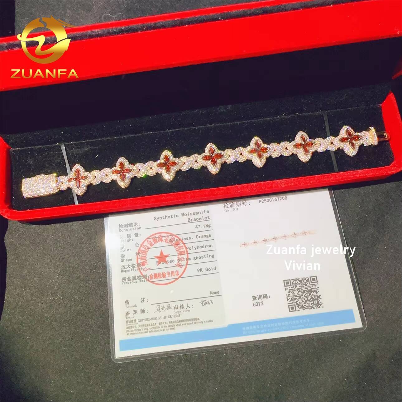 Hip Hop Jewelry Luxury Moissanite 9K Real Gold Iced Out VVS Moissanite Diamond Cuban Link Bracelet