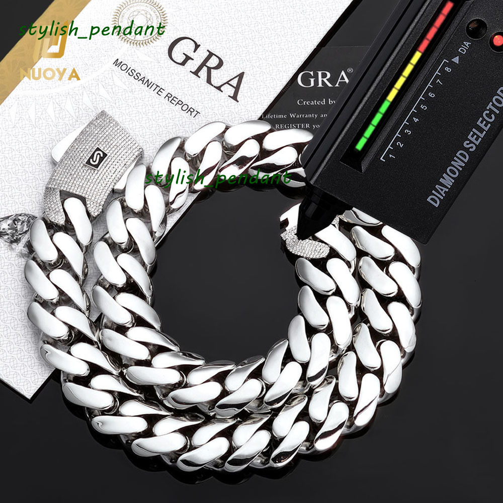 NUOAY Fine Jewelry 925 Silver Cuban Chain Iced Out Diamond Clasp Pass Diamond Test VVS Moissanite Smooth Cuban Chain Necklace