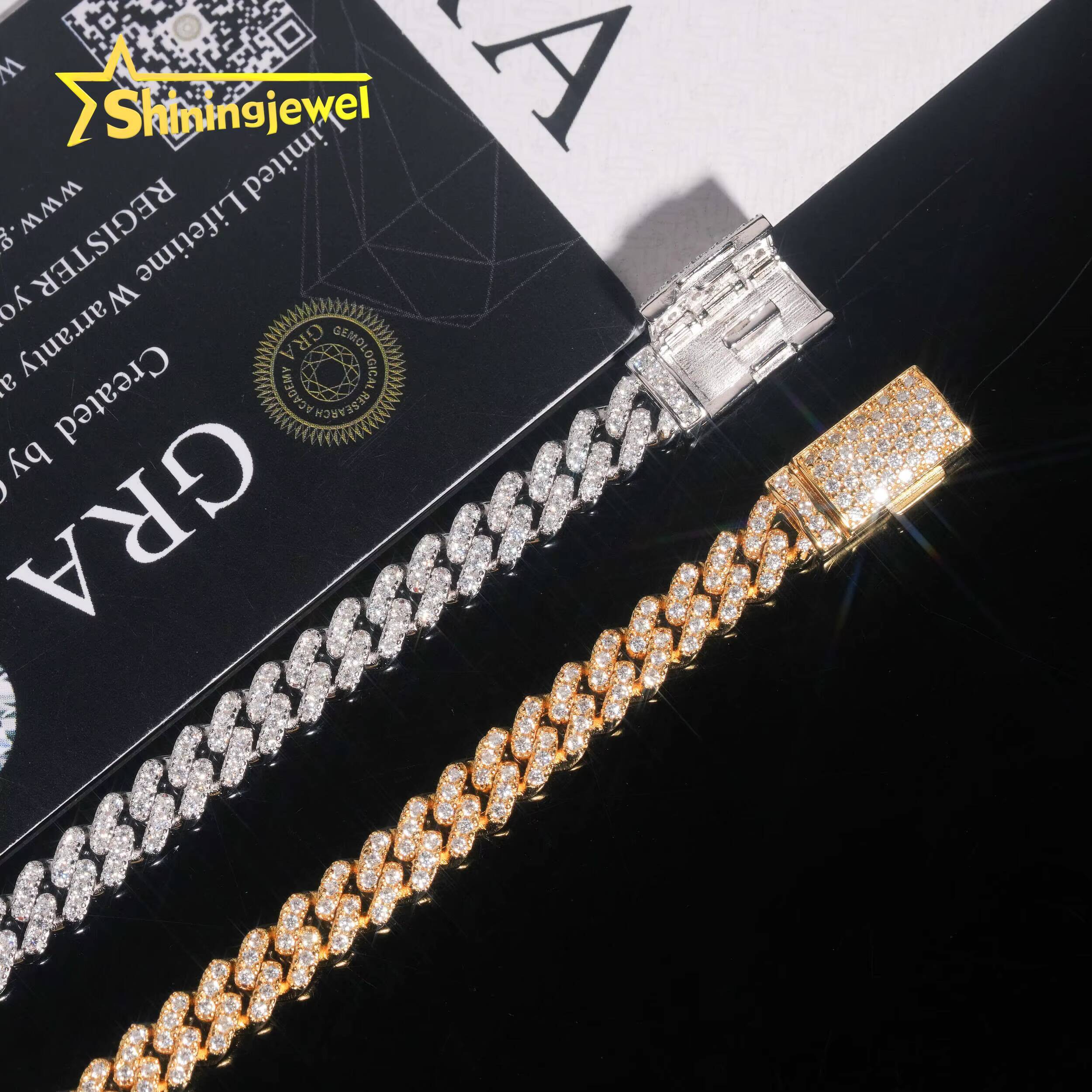 Hip Hop Jewelry 925 Sterling Silver 6mm Fully VVS Moissanite Cuban Bracelet GRA Iced Out Mens Womens Moissanite Bracelet