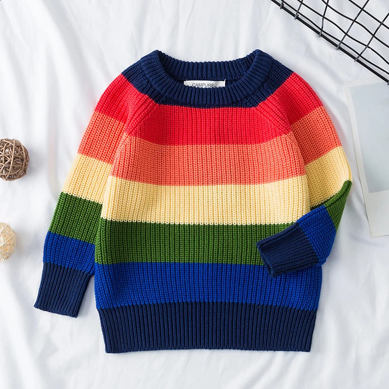 Kids Baby Girls Boys Sweater Autumn Winter Full Sleeve Rainbow Stripes Pullover Sweater Toddler Children Knit Sweater 251027