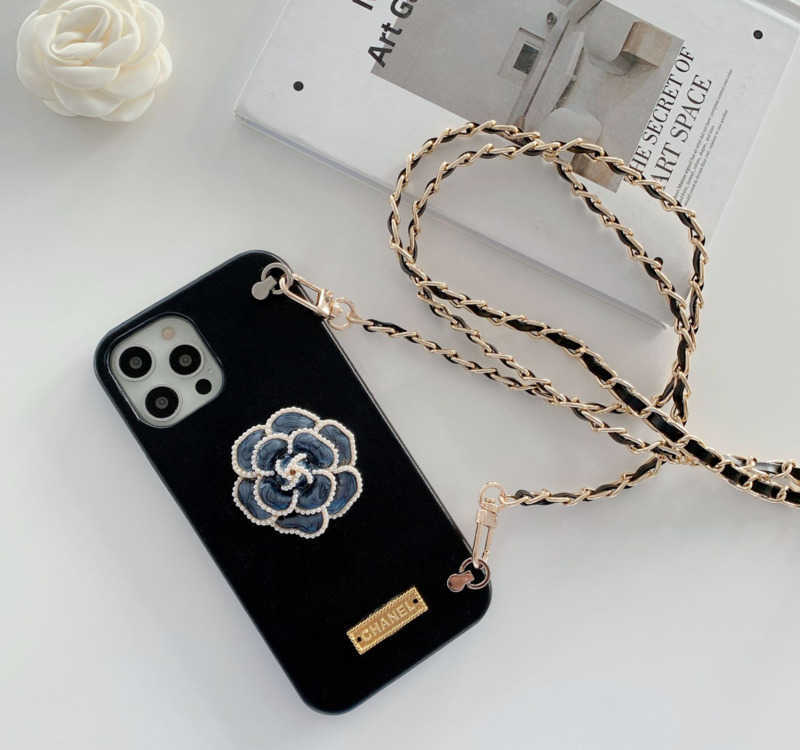 Designer Luxury Crossbody Protective Phone Covers Soft Lambskin Material with Chic Floral Motif Supports Apple's Latest Devices