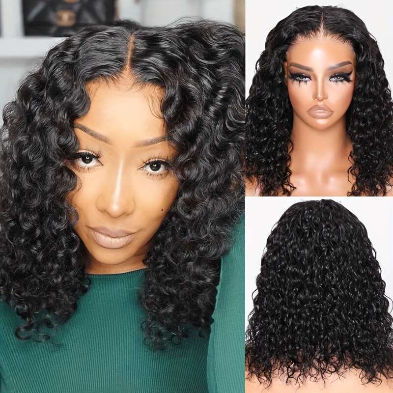 UNICE 13X4 HD Pre-Cut Lace Front Glueless Bob Water Wave Human Hair Wig - Density, Pre-Bleached Knots, Natural Looking Hairline, No Glue/Adhesive Need