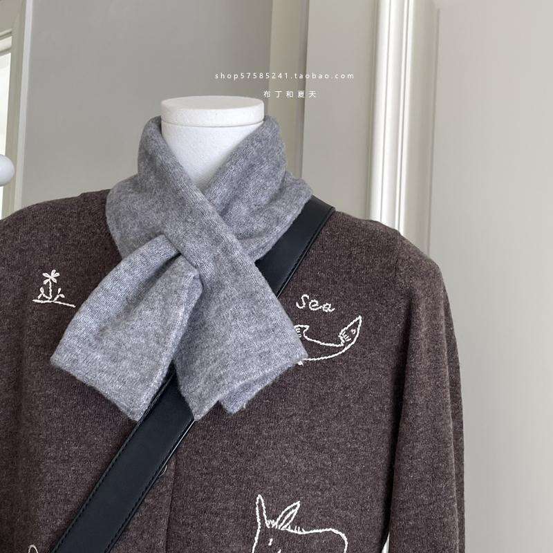 Wool Blend Small Cross Color Short Scarf Cashmere Feel Warm Student Women Autumn Winter Neck Warmer