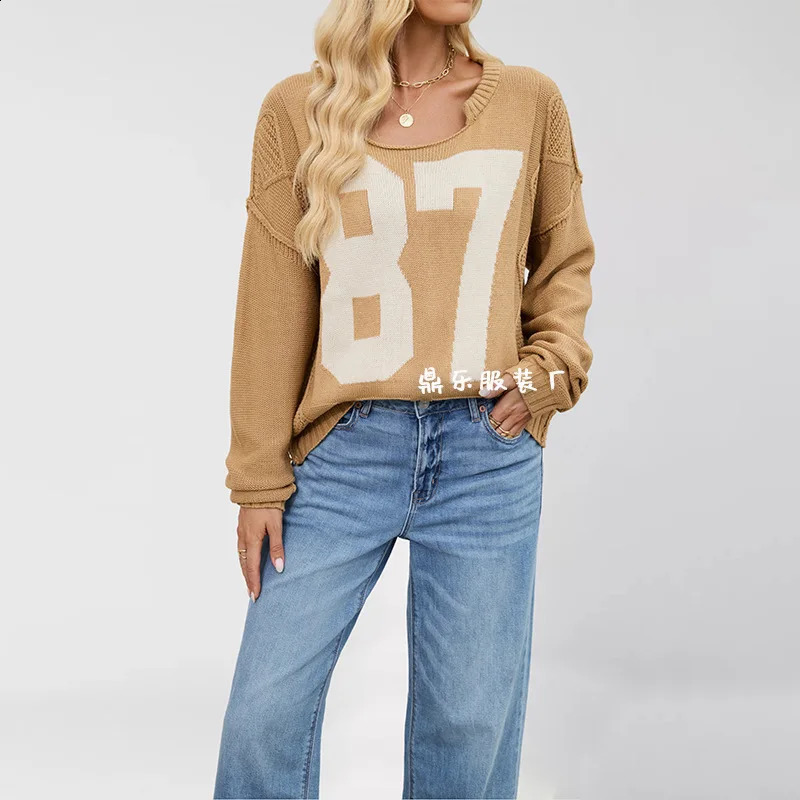 Women Top Pullovers Sweaters Round Neck Full Sleeve Jumpers Y2k Streetwear Elegant Splice Knit Print Letter Autumn Winter 251027