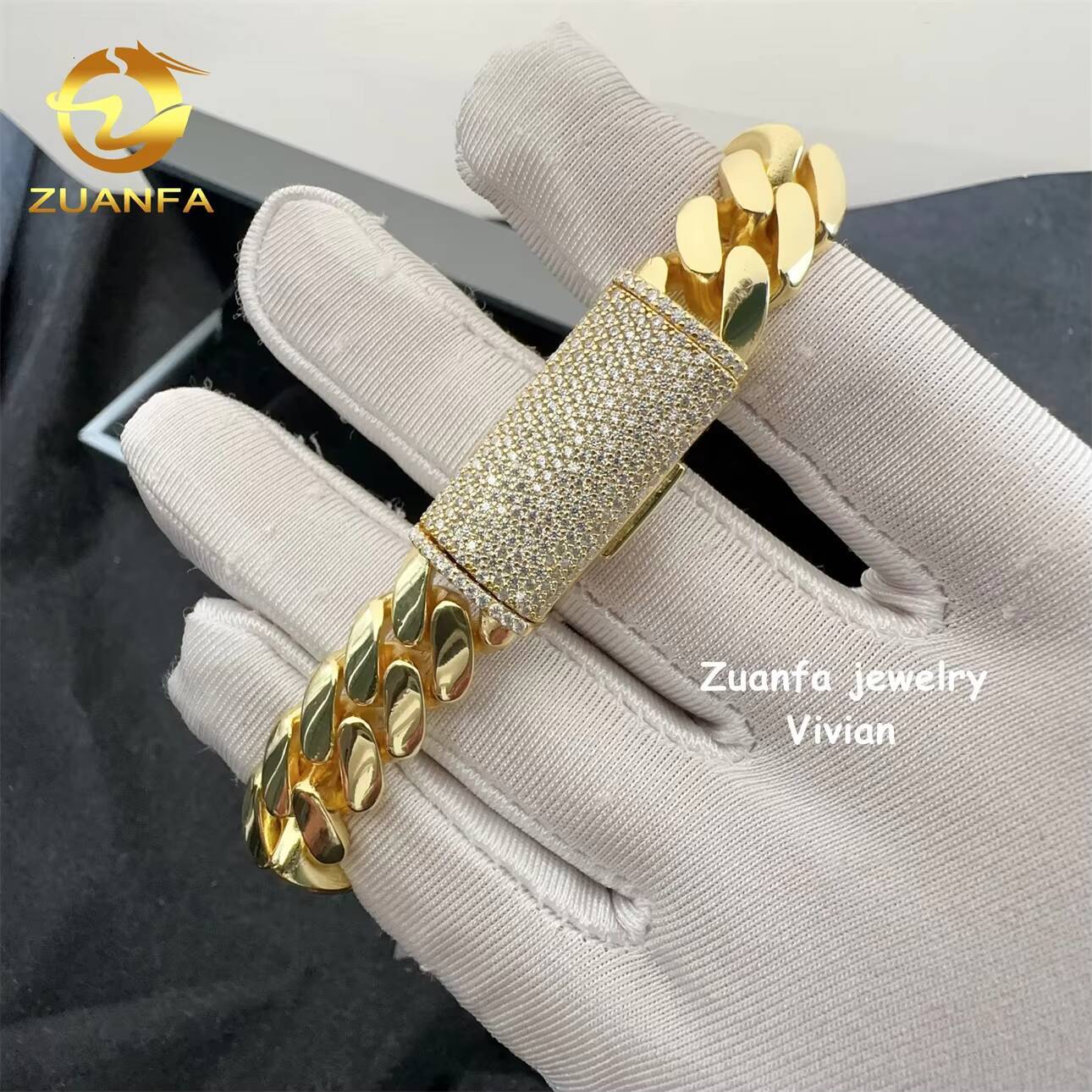 Moissanite Cuban 12mm 925 Sterling Silver Iced Out VVS Moissanite Clasp Hip Hop Jewelry Plain Cuban Bracelet