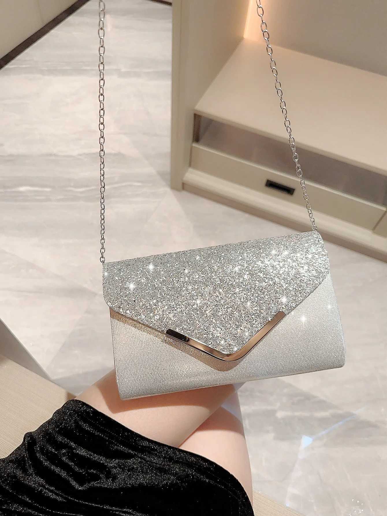 Women fashion Silver Shiny Flap Evening Bag Banquet Bag Evening Bag Party Bag Prom Bag Chain Bag Wedding Bag H251027