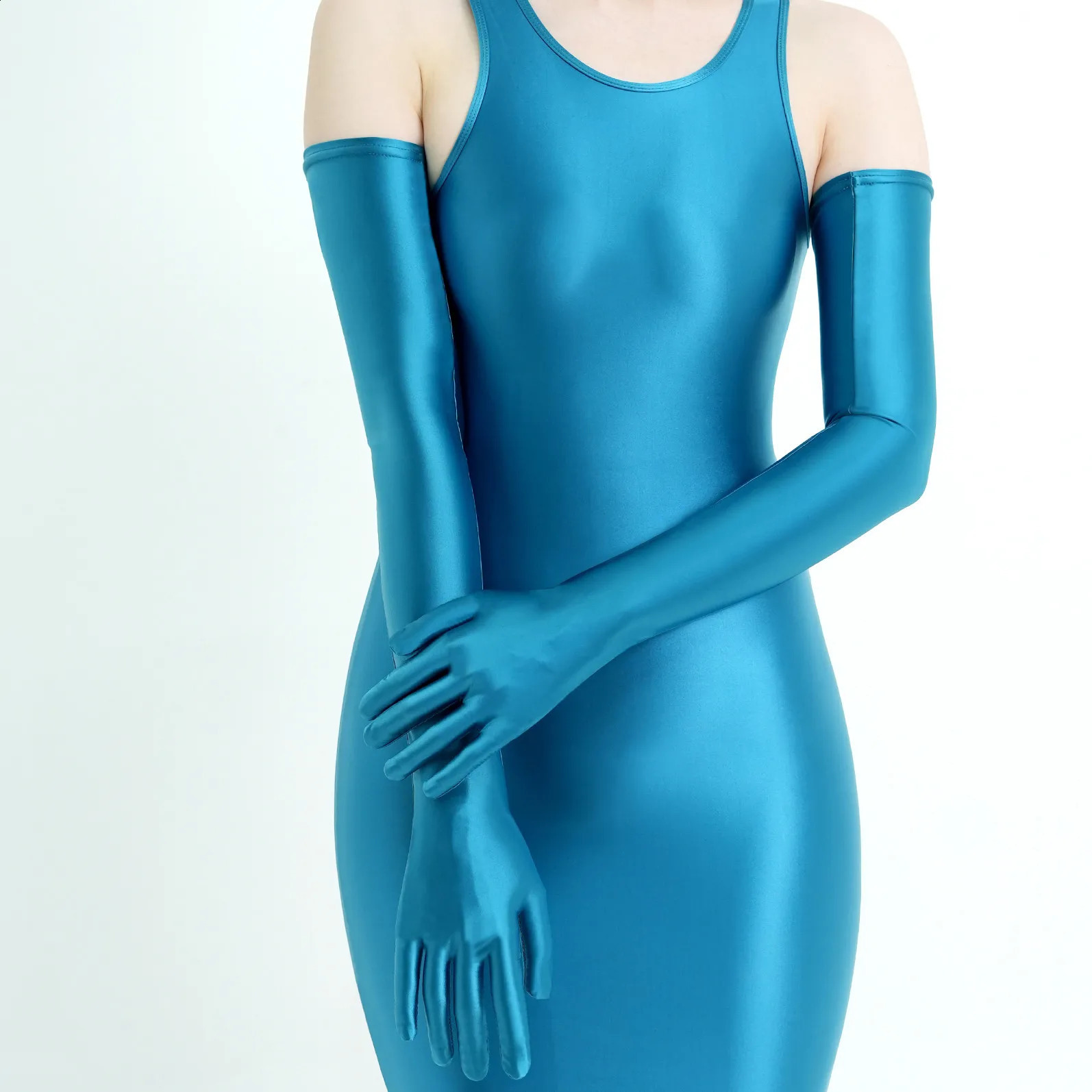 XCKNY glossiness series gloves glossy connected finger gloves high elasticity ultra long gloves shiny roleplaying dress gloves 251027