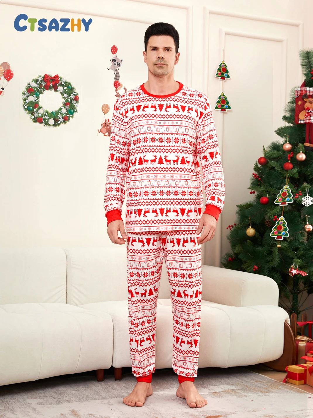 Christmas Family Matching Outfits Mom Dad Kids 2 Pieces Pajamas Set Baby Casual Loose Sleepwear Xmas Family Look Pyjamas 251027