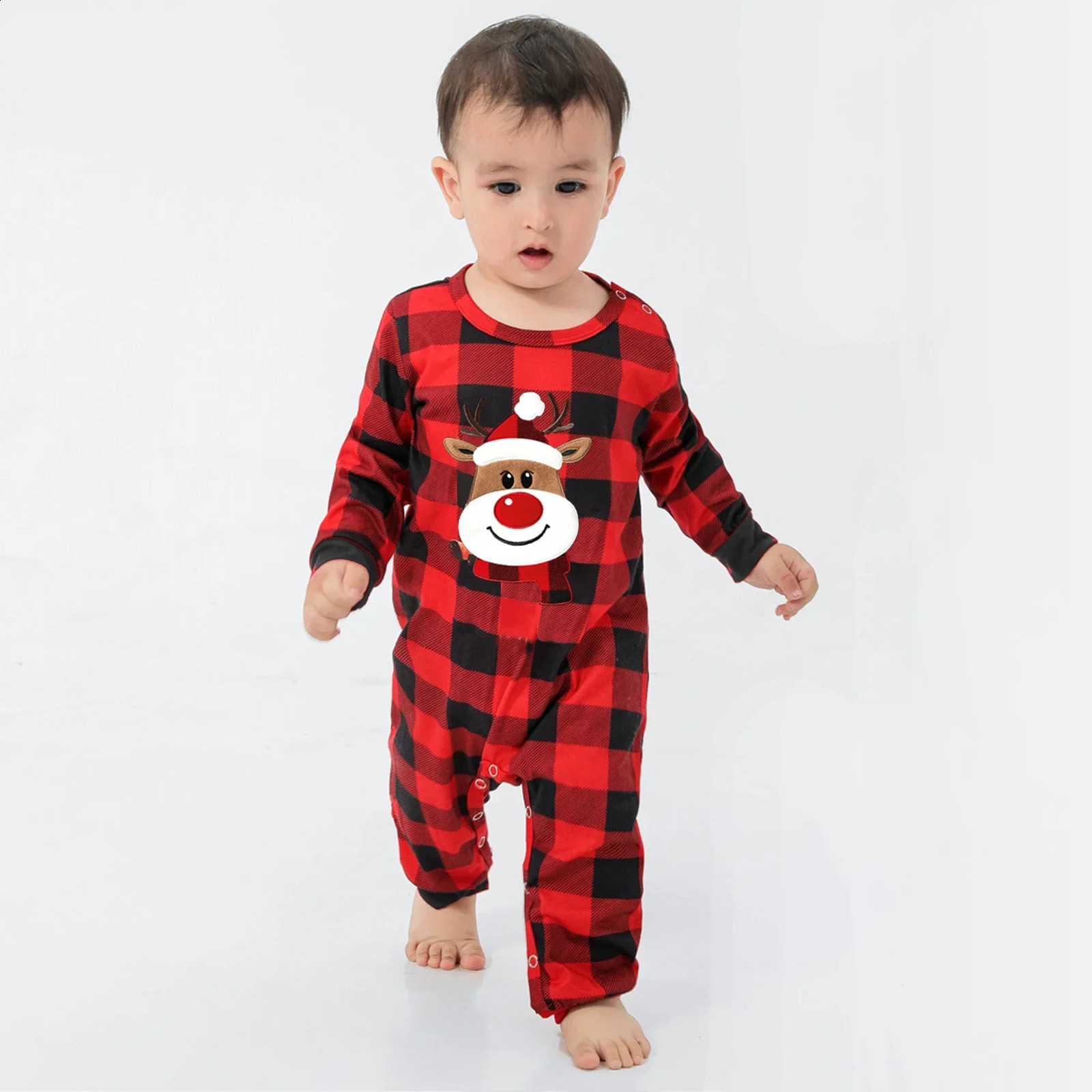 2025 Deer Plaid Print Pajamas Set for Family Matching Christmas Pyjamas Adults Kids Casual 2 Pieces Suit Homewear Xmas Look 251027