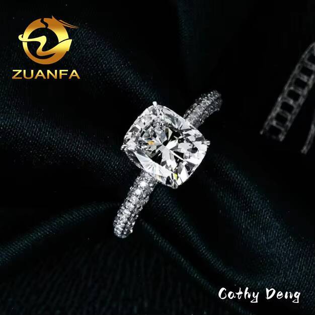 Fashion Women Jewelry Real 18k Moissanite Engagement Ring for Women Long Cushion Cut Solitaire Moissanite Diamond Promise Ring