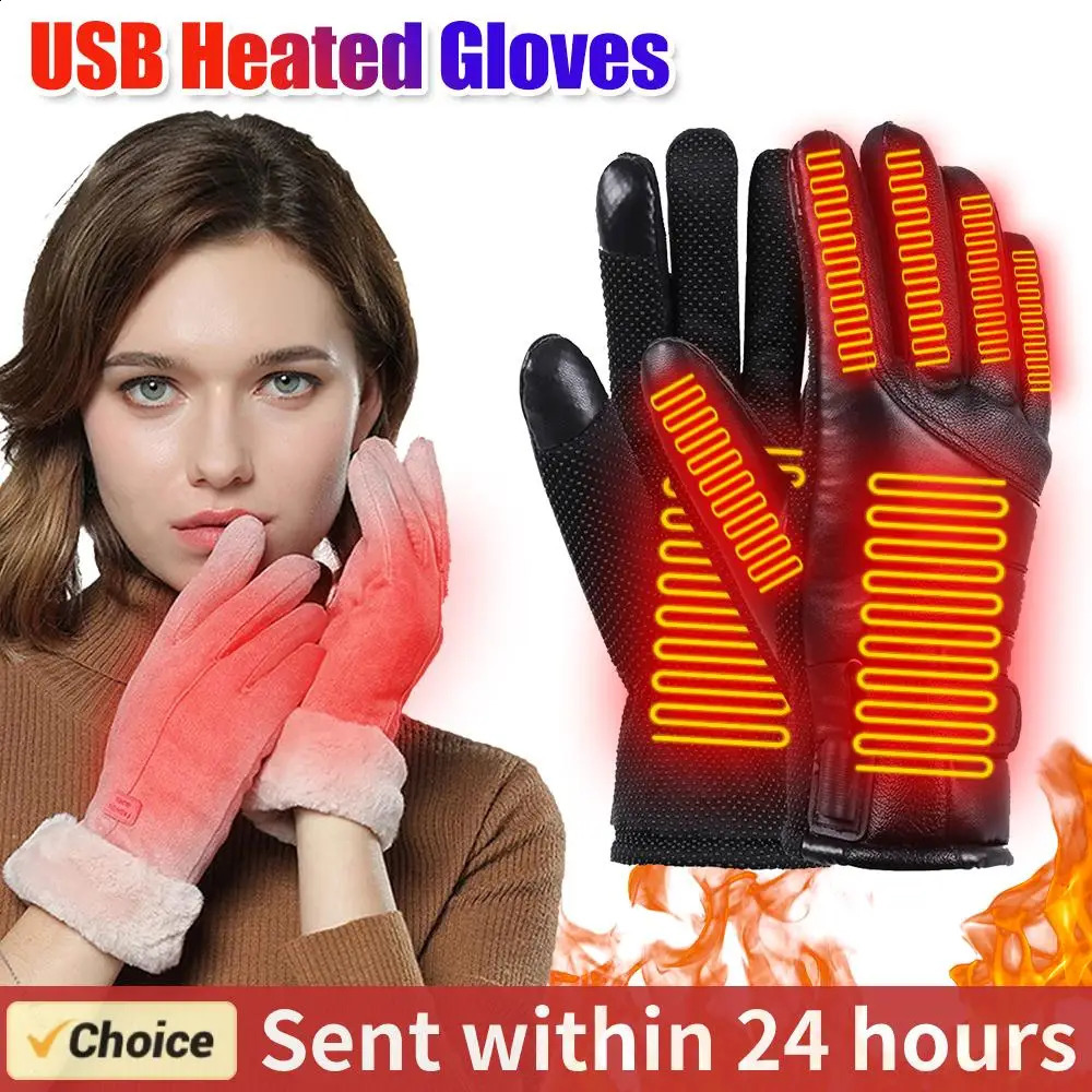 USB Electric Heated Gloves Outdoor Thermal gloves Hand warmer Winter Ski Gloves Motorcycle heated gloves Waterproof Touch Screen 251027