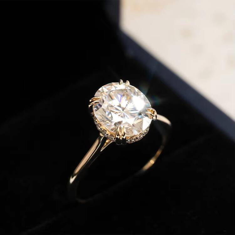 Goldleaf 14K Yellow Solid Gold Engagement Wedding Ring Oval Cut Moissanite Classic Style Claw Setting Women