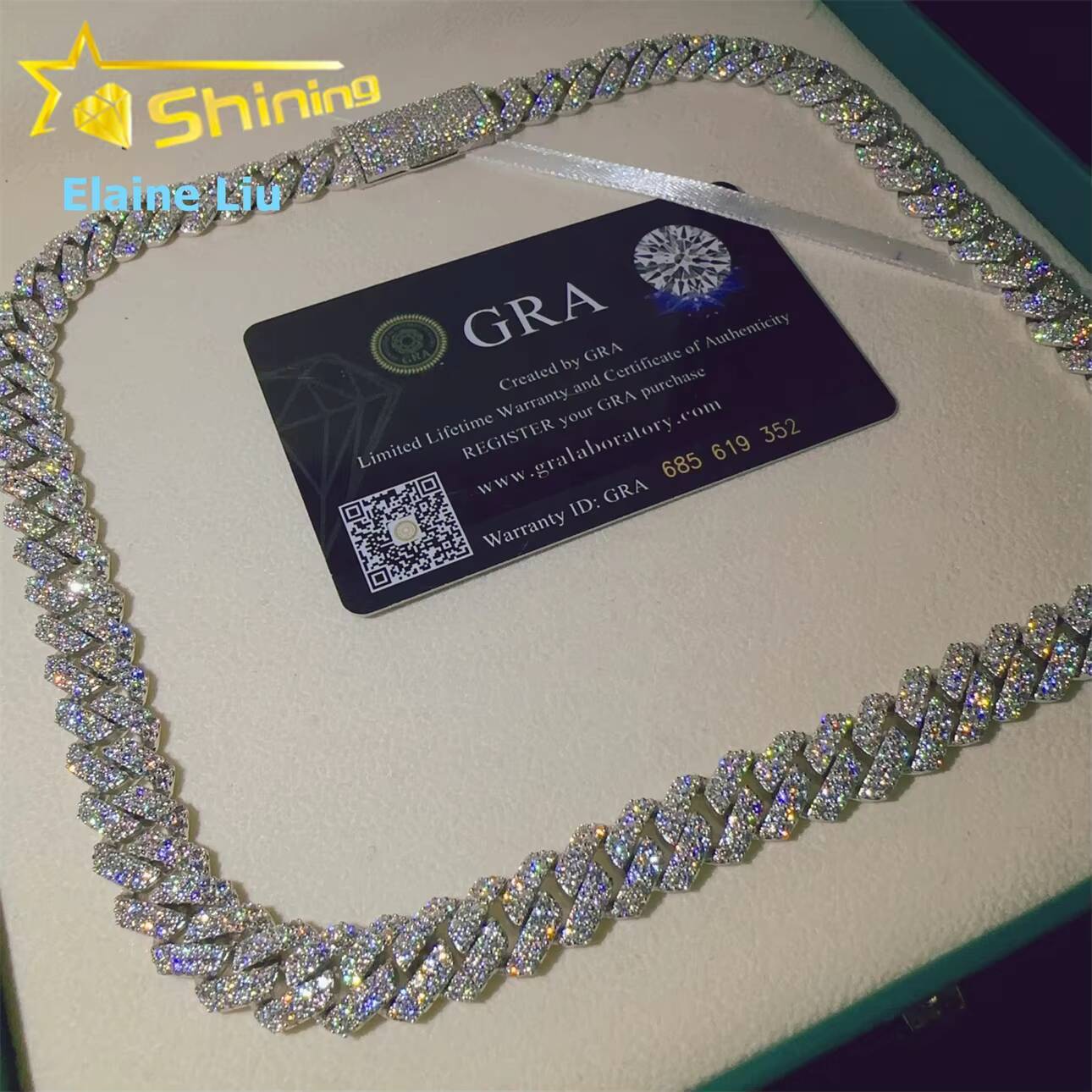 VVS Moissanite Hip Hop Custom Iced Out Fine Jewelry High Quality Diamond 12MM 925 Sterling Silver Cuban Link Chain Necklace