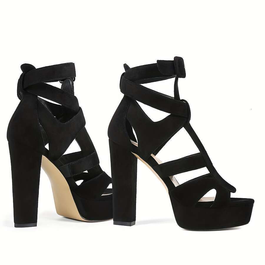 Women's Punk Platform High Heel Shoes Thick Platform, Chunky Block Heels, Open Toe Closure, Cushioned Insole Party, Formal Events, Everyday Black