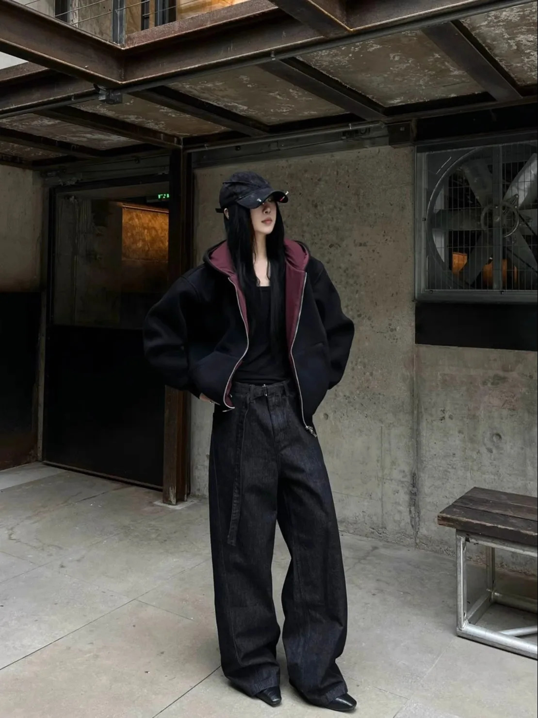 Burgundy Double Sided Composite Cotton Hoodie Autumn Men and Women Zipper Harajuku Casual Loose Sweatshirt 251027