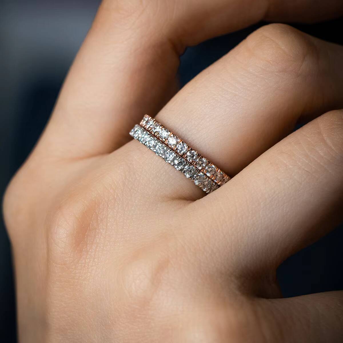 Popular 18k Gold Plated 2mm 3mm 925 Sterling Silver Eternity Moissanite Band Ring