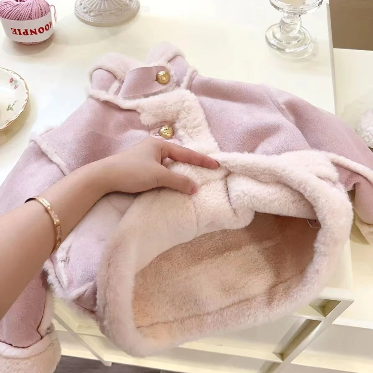 Princess Girls Winter Coat 27Y Faux Shearling FleeceLined Toddler Jacket Warm Thickened Kids Outerwear with Fur Trim 251023