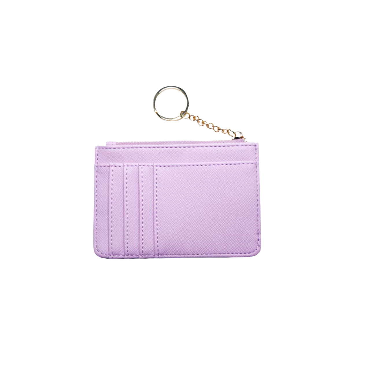 Wallets Women's Purple Saffiano Card Holder with Keychain - Mini Zipper Coin Purse, Multi-Card Slots Slim Wallet for Daily Essentials & Key Organ