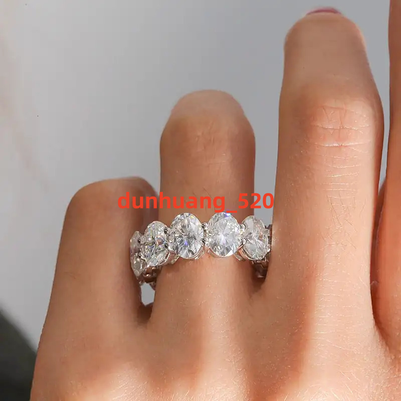 Fashion Diamond Jewelry Oval Cut 14K White Gold Moissanite Eternity Band Rings for Women