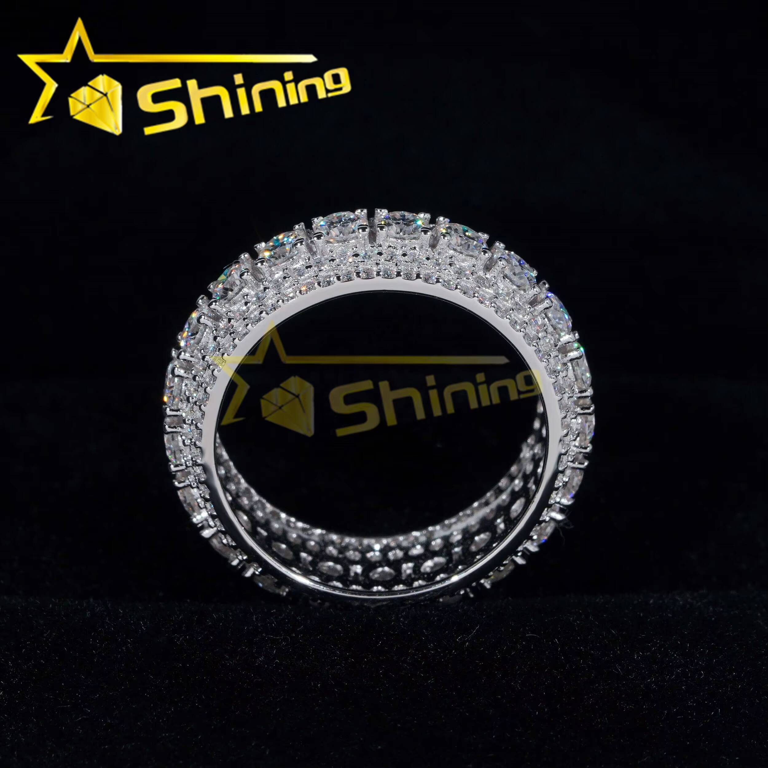 Hot Selling Custom S925 Sterling Silver Iced Moonlight Eternity Ring Luxury Inlay Moissanite Diamond Classic Design