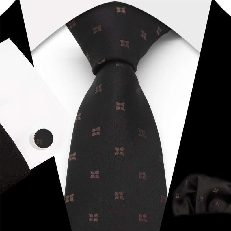 Tie men Includes Cufflinks Pocket Square 3-Piece Set Striped Men's Business Formal Wedding Tie