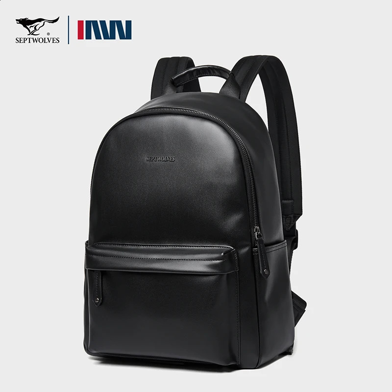 Septwolves Casual Business Large PU Leather Backpack Men Women Waterproof Laptop School Bag Male Classics Travel Knapsack 251018
