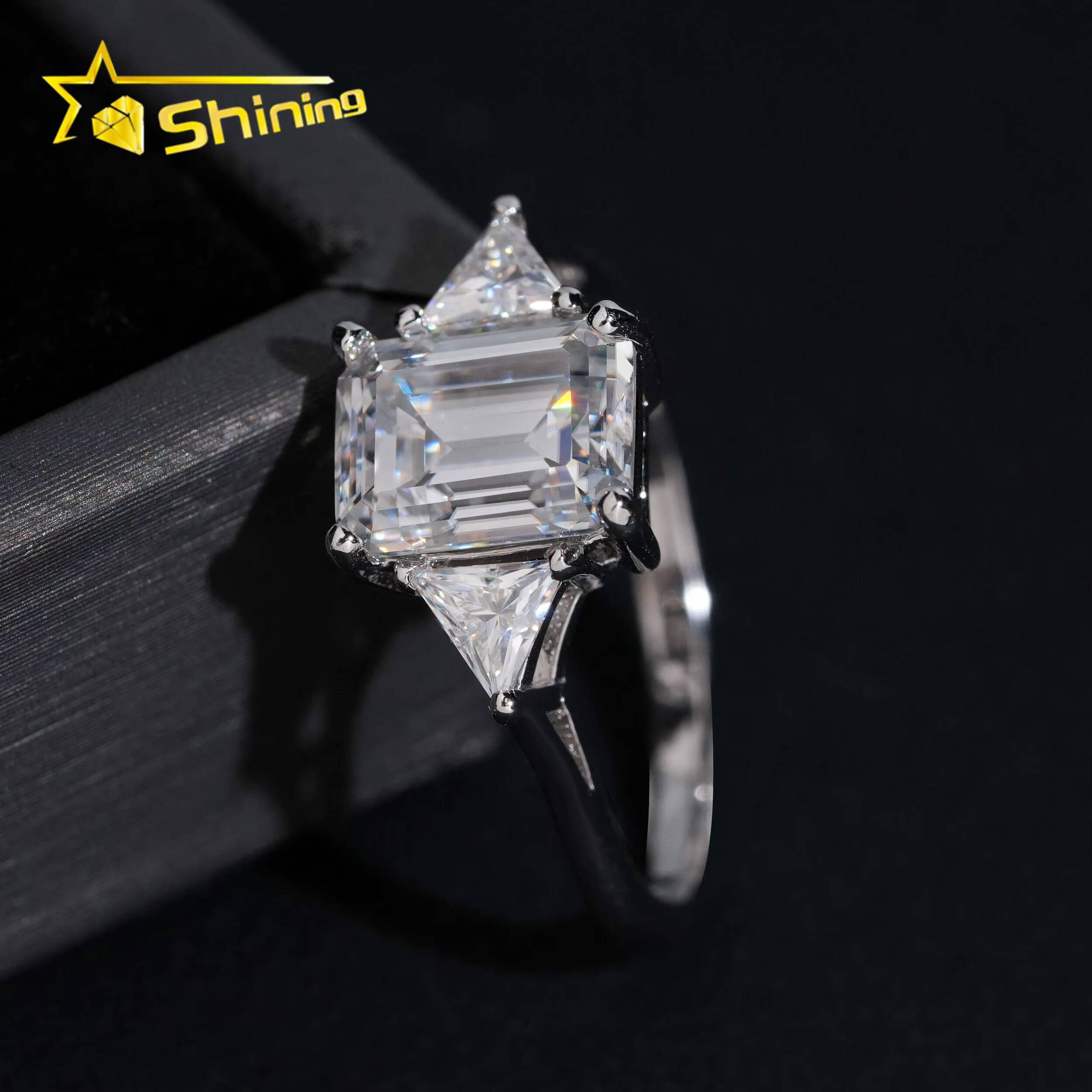 Pass Diamond Tester Luxury Emerald Cut S925 Sterling Silver with VVS Women Engagement Wedding Moissanite Diamond Ring