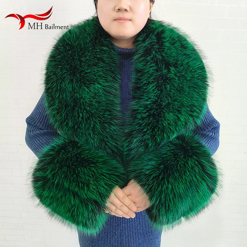 Large Winter Faux Fox Fur Scarf Women Jackets Warm Fluffy Shawl Fashion Artificial Fur Collar And Cuff Set Fluffy Scarves Female 251024