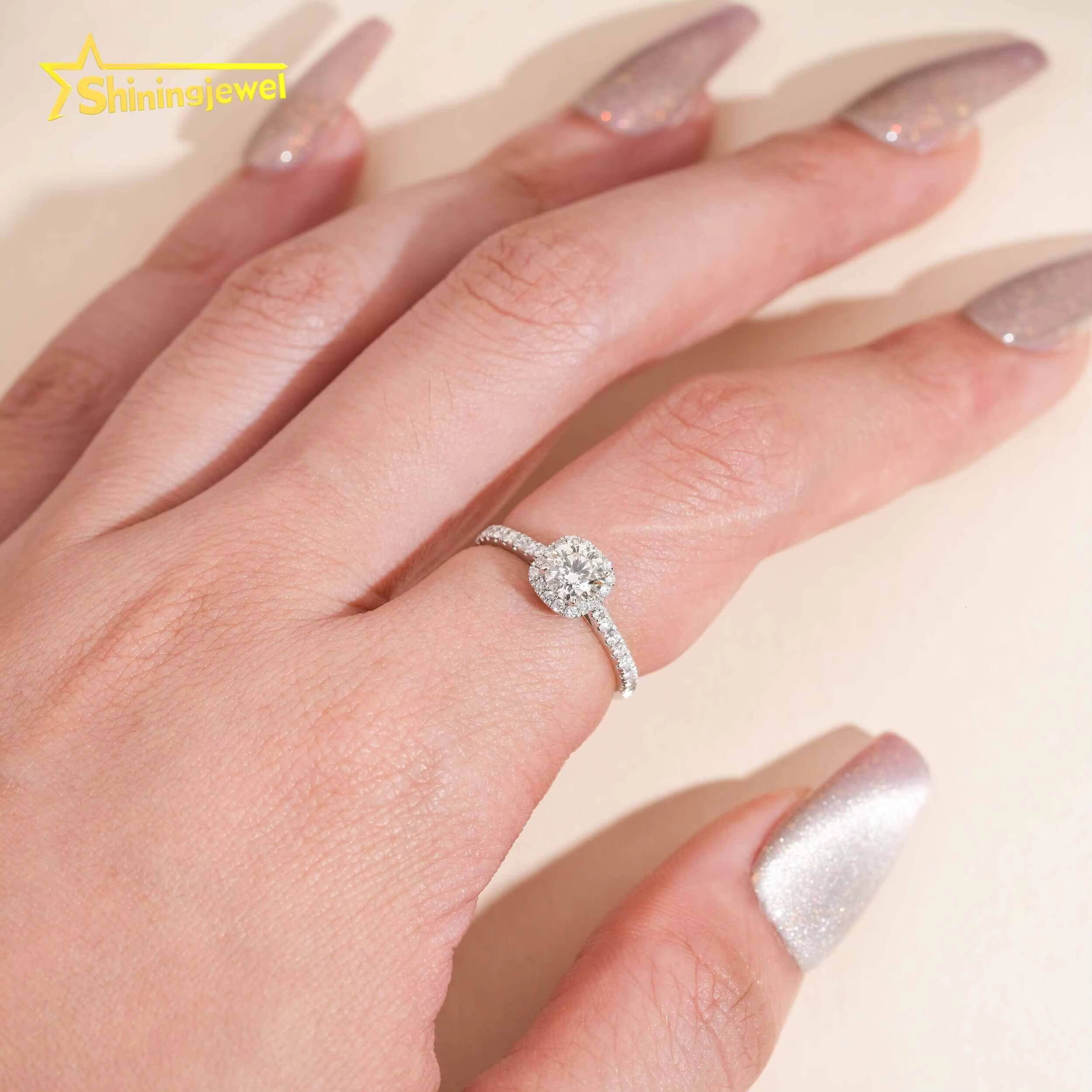 5mm Round Natural Diamond Women Jewelry Wedding Ring 14K Solid White Gold Jewelry Real Diamond Engagement Rings