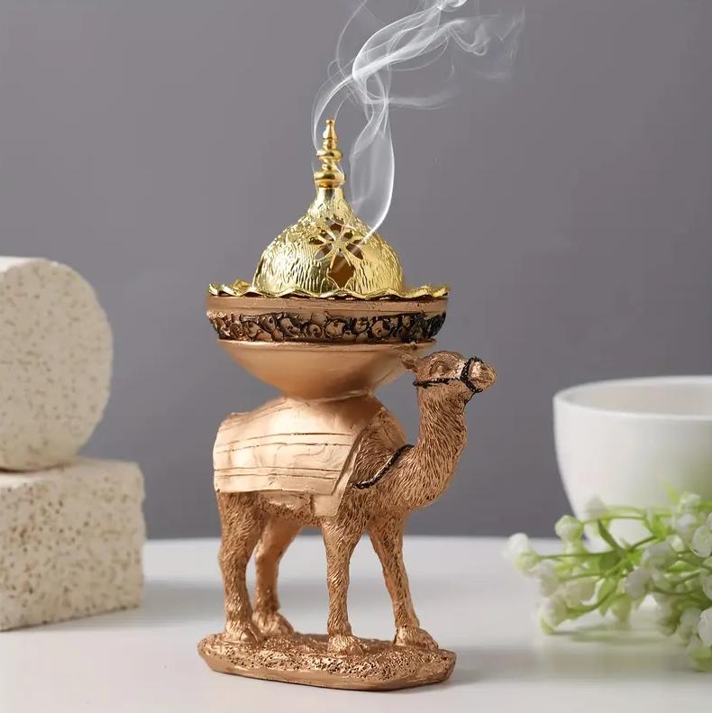 Golden Camel Incense Holder Vintage Camel Resin Incense Burner Elegant Home Decor Aromatherapy Holder with Intricate Patterns