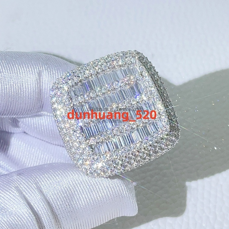 Stylish Gra Certificated Luxury Men Iced Out Hip Hop Vvs Diamond Moissanite Rings Emerald Cut