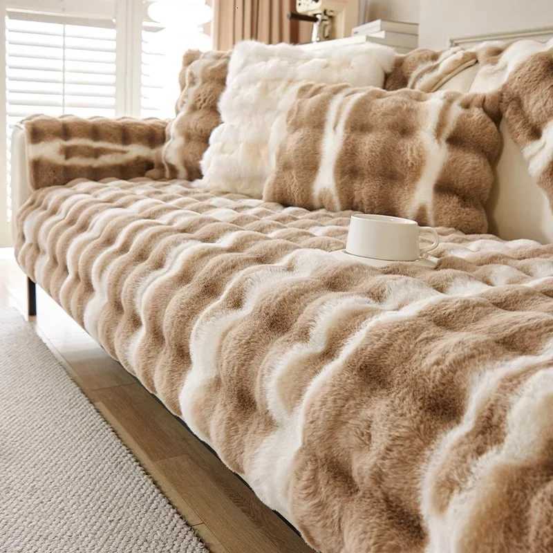 Thicken Rabbit Fur Plush Sofa Covers Protector Nonslip Super Soft Fluffy Warm Sofa Towel L Shaped for Living Room Home Decor C251028