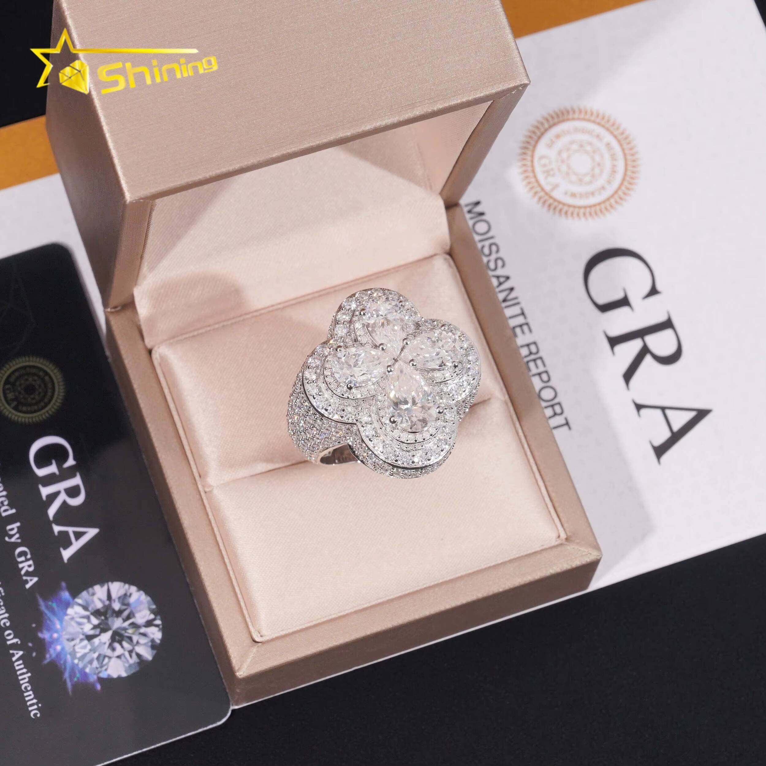 Hip Hop Luxury Cross Design Fancy Shape Iced Out 925 Silver Mens VVS Diamond Moissanite Ring