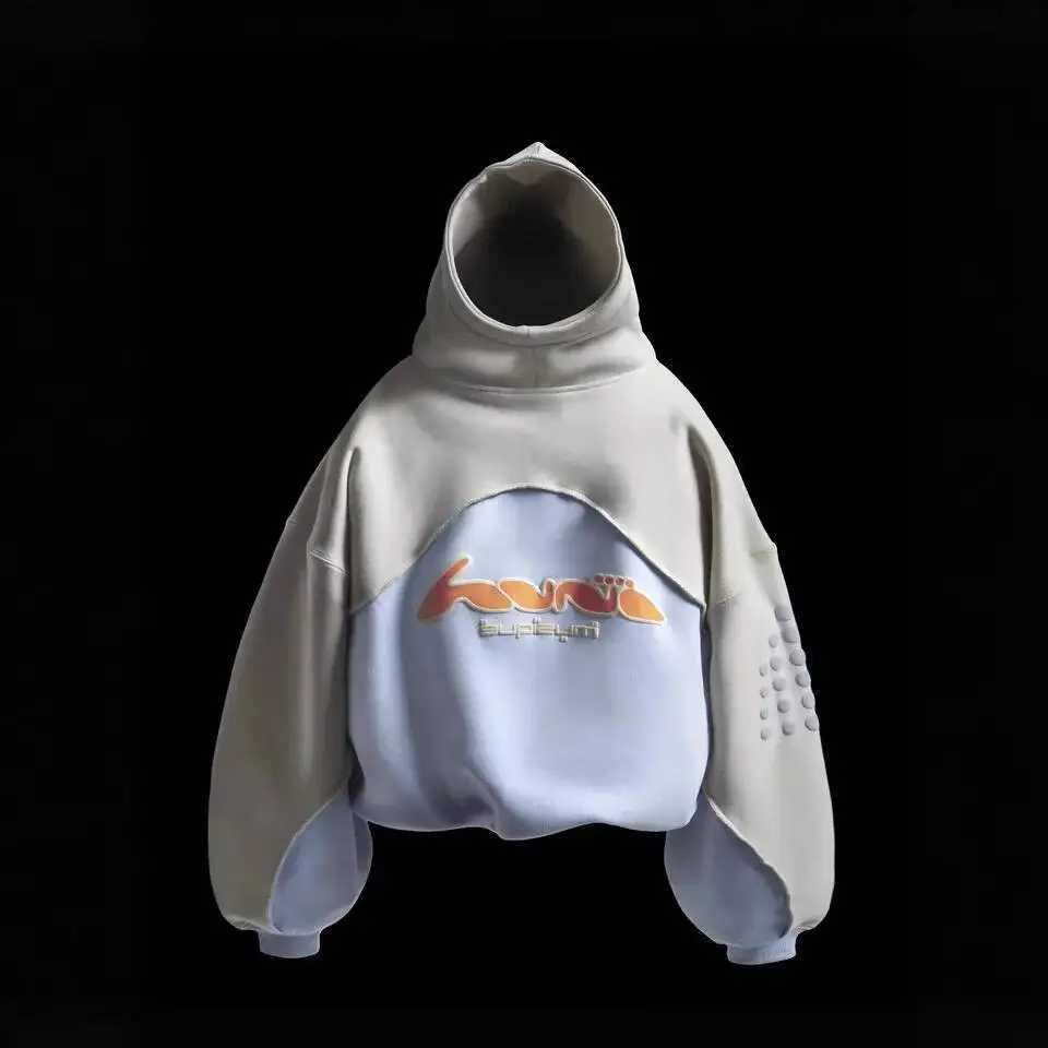 Unisex Hoodies Street Style Color Block Pahwork Hoodie Trendy Brand Casual Design Letter Foam Print Plover Y251028