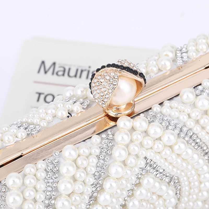 New Women Woven Pearl Evening Clutch Bag Small Beaded Box Pearl Wedding Party Bag Purs H251027