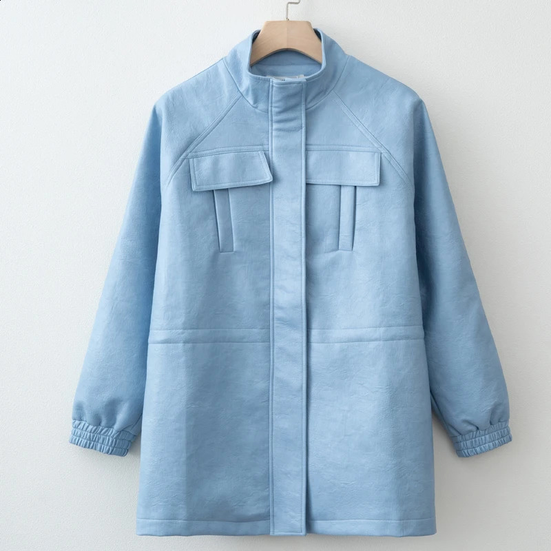 Women Fashion 2025 Fall Autumn Pu Leather Jacket with Elastic adjustable waist Female Coat and Outerwear 251027