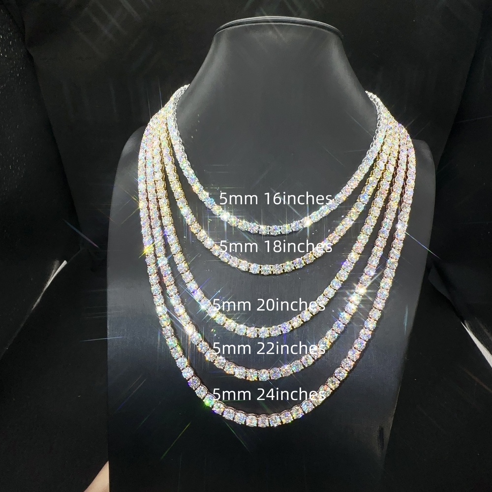 5mm 925 Sterling Silver Tennis VVS Moissanite Lab Diamond Fine Jewelry Hip Hop Tennis Chain Bracelet Necklace
