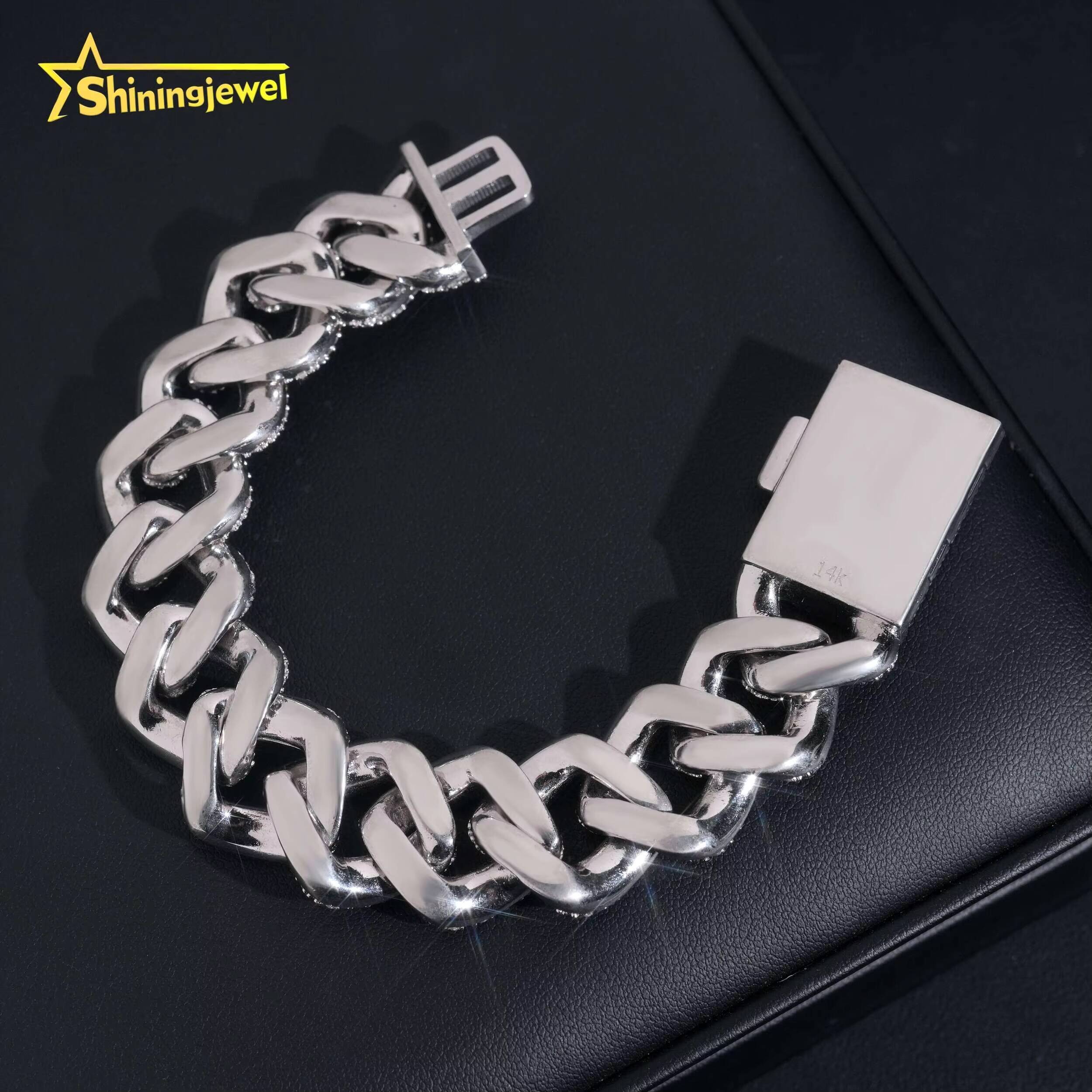 925 Silver Hip Hop Bling Moissanite Cuban Link Bracelet with Iced Out Charms Chain for Streetwear Brands