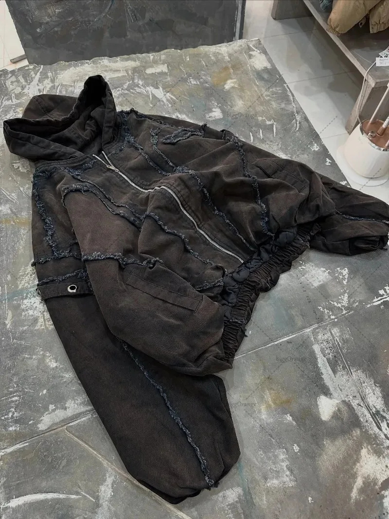 Y2k streetwear punk vintage striped oversized jacket mens fashion loose Harajuku zipper sweatshirt hoodie couple style 251027