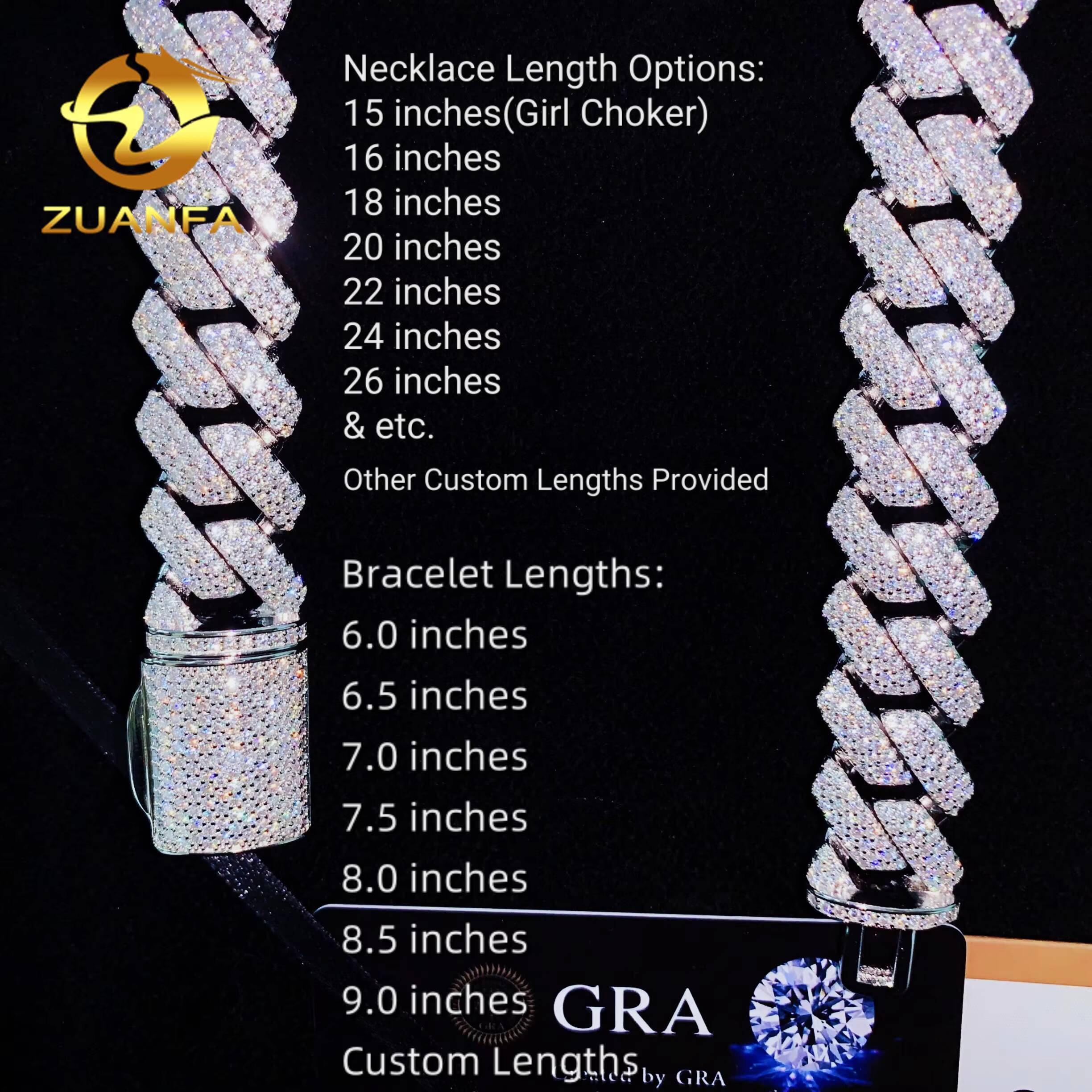 GRA Certification Chunky 18mm Moissanite Cuban Links Moissanite Chain Necklace