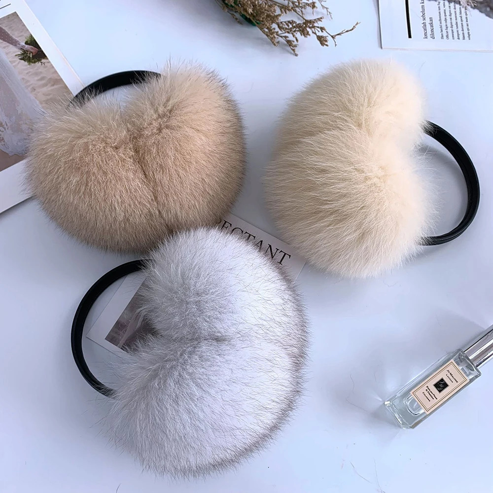 Winter Real Fox Fur Earmuffs for Women Natural Fox Fur Scarves Dual use Genuine Warmer Plush EarMuff Outdoor Solid Fur Scarf 251027