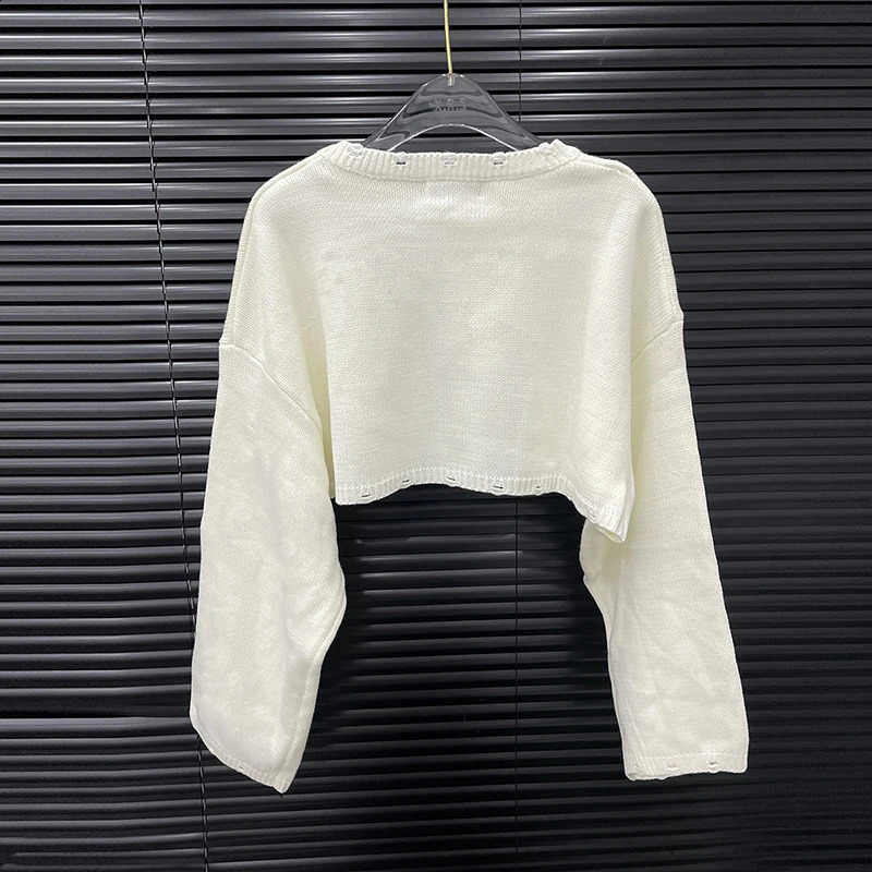 DEAT 2025 Autumn Fashion n Letter Printed Knit Sweater Top For Women Loose High Waist Oneck Pullover Female 11A05680 251027