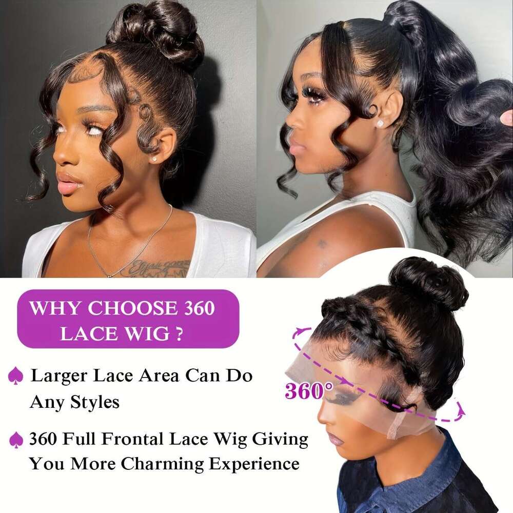 Front Pre Plucked 250% Density 100% Human 360 Full HD Lace Frontal Body Wave Wig Women With Hair Cosplay Party Costume For Daily Use Wigs